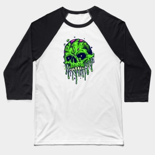 Gnarly Zombie Skull Illustration Baseball T-Shirt